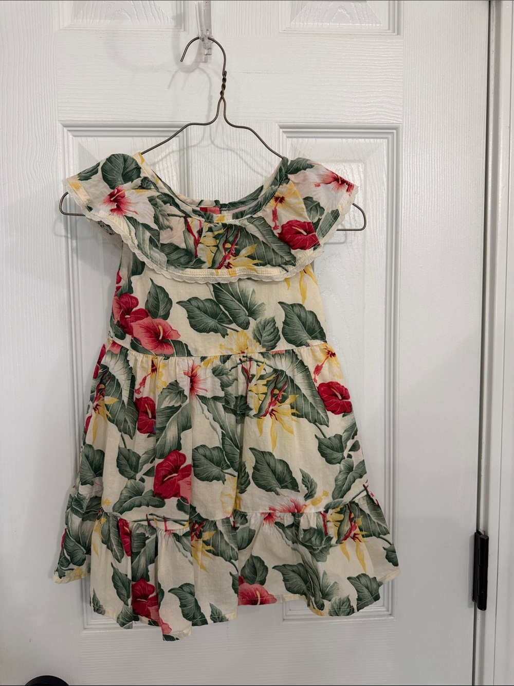 Janie and Jack Cream Floral Ruffle Dress with Red Flowers